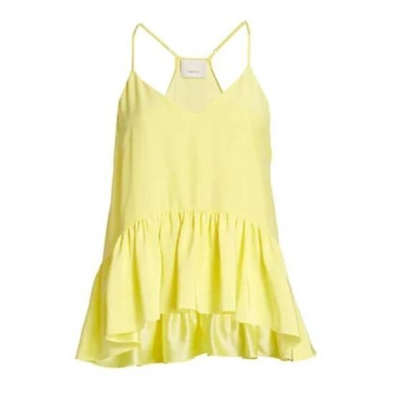 NEW Cinq à‎ Sept Janet 100% Silk V-Neck Ruffle Hem Top, Yellow, M - Picture 2 of 13
